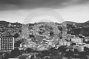 Black and white favela in Rio de Janeiro, Brazil