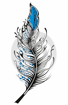 Decorative Feather icon. Tattoo design. Vector illustration. Silhouette icon.