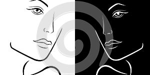 Black and White female laconic heads outline