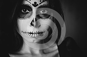 Female portrait in Catrina Calavera style close up horizontal photo