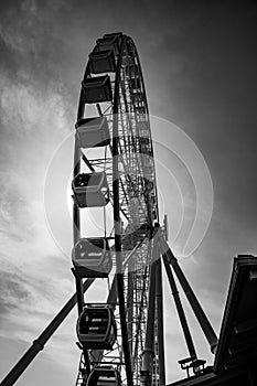 Black and White ferris wheel in Myrtle Beach on the Atlantic Ocean