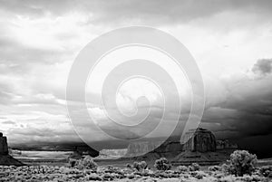 Black and White Film Image of Rugged and Desolate Monument Valley Arizona USA Navajo Nation