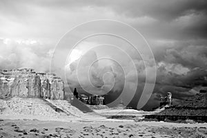 Black and White Film Image of Rugged and Desolate Monument Valley Arizona USA Navajo Nation