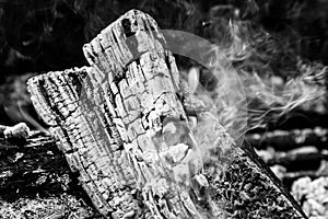 Black and White fire pit logs with smoke