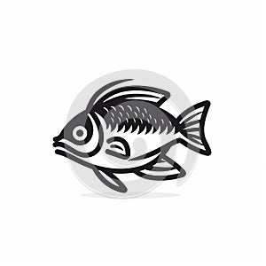 Black And White Fish Icon: Graphic Design-inspired Illustration