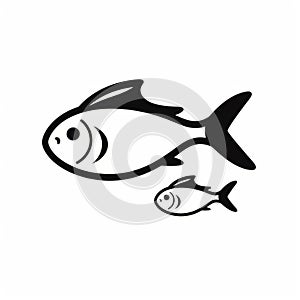 Black And White Fish Icon On White Background - High Quality Photo
