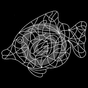 Black and White Fish in Stained Glass Style for Coloring Books Adult, Coloring Pages, Print, Batik and Mosaic Tile Window