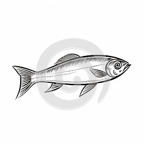 Black And White Fish Vector Drawing In The Style Of Ilya Mashkov