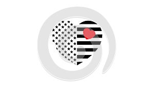 Black and white flag of the USA in the form of a heart