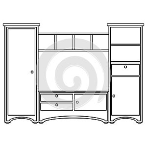 Black and white flat vector icon of book cupboard