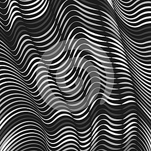 Black and white flex wave warped lines colorful background.with multicolor variable width stripes