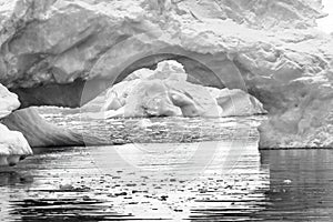 Black White Floating Blue Iceberg Arch Reflection Paradise Bay Skintorp Cove Antarctica