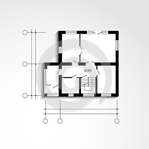 Black and White floor plan of a house.