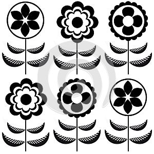 Black and white floral as seamless pattern. Flowers design as background.