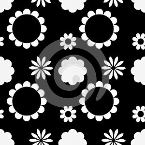 Black and white floral as seamless pattern. Flowers design as background.