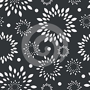 Black and white floral background. Monochrome flower vector seamless seamless