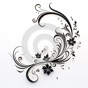 Black And White Floral Design: Graceful Movements On A White Background