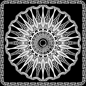 Black and white floral mandala pattern with square frame. Greek round ornaments. Decorative beautiful patterns. Vector ornamental