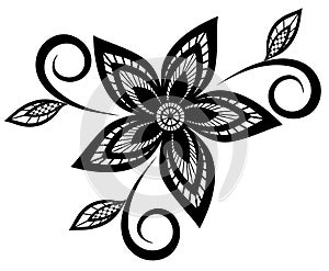 black and white floral pattern design element.