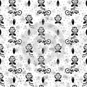 Black and white floral repeat with cloud effect vector image and graphic design