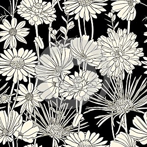 Black and white floral seamless pattern photo