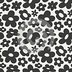 Black and white floral seamless pattern illustration