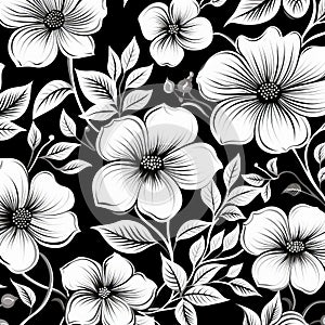 Black And White Floral Seamless Patterns - Vector Art