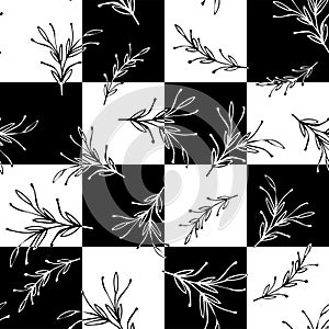 Black and white floral square minimal simple seamless pattern