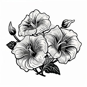 Black And White Floral Vector Illustration Of Hibiscus Flower