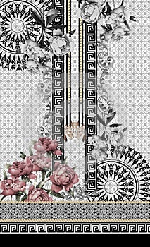 Black white flowers graphic mandala design elegant