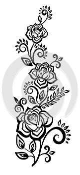 Black-and-white flowers and leaves design element