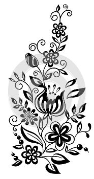 Black and white flowers and leaves. Floral design