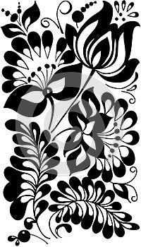 Black and white flowers and leaves. Floral design element