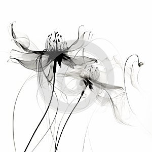 Minimalistic Digital Art: White Flowers With Trailing Smoke photo