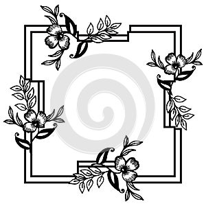 Black white flowers, various shape of vintage frame, wallpaper of cards. Vector