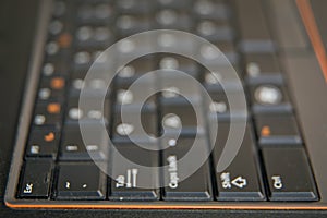 Black and white focus on windows keyboard . Notebook keyboard . Close-up Laptop Keyboard focus Some keyboard characters