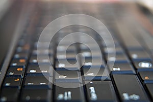 Black and white focus on windows keyboard . Notebook keyboard . Close-up Laptop Keyboard focus Some keyboard characters