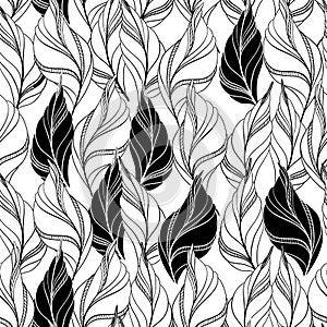black and white foliage. seamless pattern.
