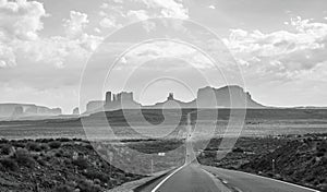 Black and White Forest Gump Point Monument Valley scenic panorama on the road - Arizona, AZ