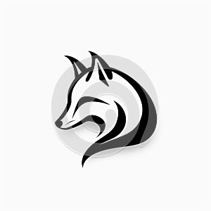 Black And White Fox Head Icon: Flowing Silhouettes And Subtle Gradients photo