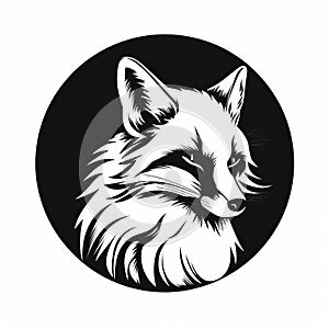 Black And White Fox Icon In Rounded Shape - Detailed Design