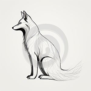 Black And White Fox Illustration With Smooth Curved Lines