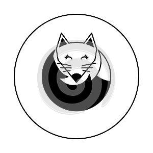 Black and white fox logo for illustration. Icon on a white background. Vector illustration