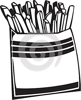 Black and White French Fried Potatoes Illustration