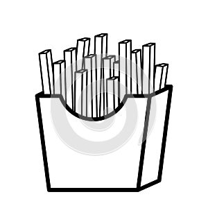 Black and White French Fries Potatoes Vector Fast Food Icon Clipart in Outline