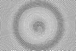 Black and white frequent halftone vector texture. Digital pop art background. Round dotwork gradient for vintage effect