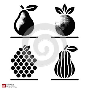 Black and White Fruit Icons Set