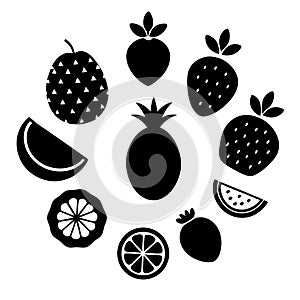 Black and White Fruit Silhouettes Collection