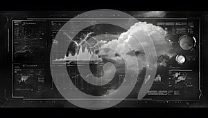 A black and white futuristic economic dashboard with abstract graphs and world maps glitching, reshaping into regional photo