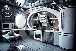 Black and white futuristic kitchen. Real estate. Real estate agent. Interior decorator. Home staging.